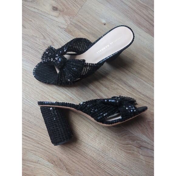 Loeffler Randall Penny Knot Black Sequin Slip On Mule Sandals Womens 10 - Picture 10 of 13